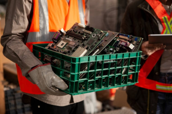 ECER team carrying e-waste in Rhode Island