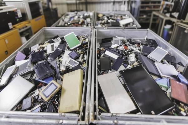 e-waste being piled up at our New Jersey electronics facility