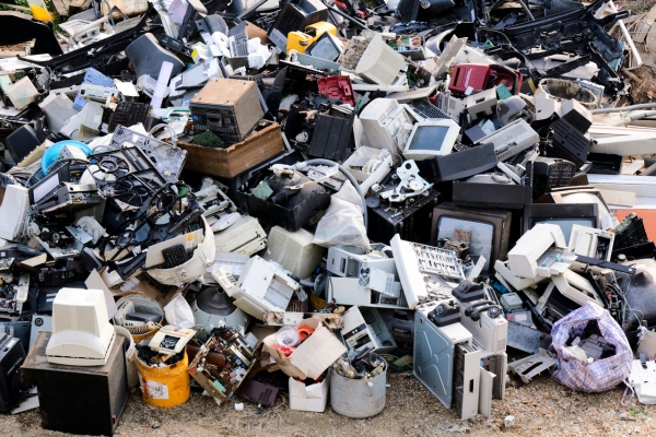 large pile of e-waste to be recycled