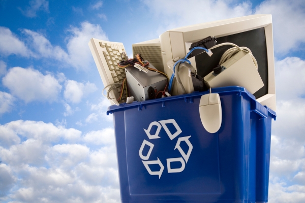 e-waste in recycling bin in NYC