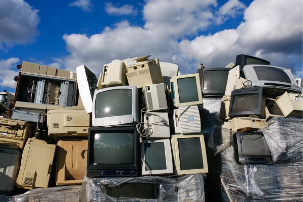 pile of old tvs at the ECER Inc facility